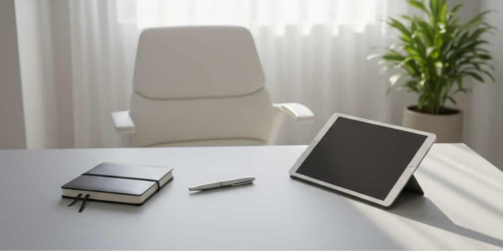 Surgeon's Office showing desk with diary and tablet